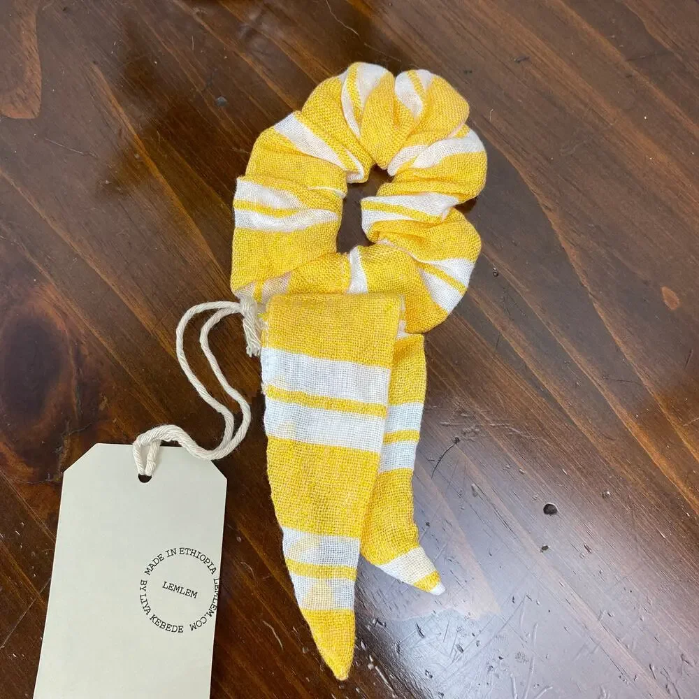 LemLem Gold Yellow Stripe Doro Hair Scrunchie NWT Handmade